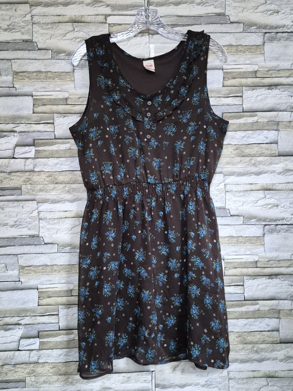 Mossimo Floral Sleeveless Dress Women L Brown Blue Boho Summer Cottagecore